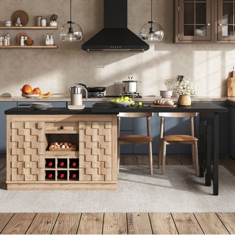 Ausziehbare Kücheninsel 120-197 cm drehbar mit Stauraum, MDF und Metall OKMYHOME (1/5)