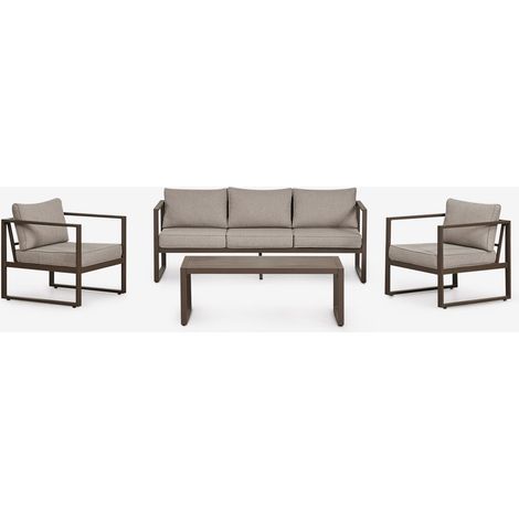 SKLUM Gartenset mit 3-Sitzer-Sofa, 2 Sesseln und Aluminium-Couchtisch Lipov Braun Choco                                   (1/5)
