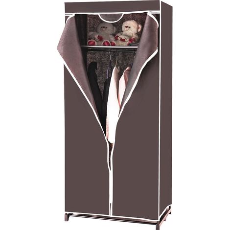 COSTWAY Kleiderschrank Stoffschrank mit Kleiderstange, 172x74x50cm kaffeebraun (1/5)