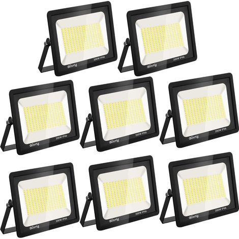 【8PCS】200W Projecteur LED Exterieur 20000LM IP66 Imperméable spot led exterieur Super Brillant Eclairage Extérieur Blanc Chaud(3000k) Sécurité spot led pour stades, usines, Parking, garage, jardi (1/5)