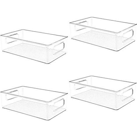 4PCS Plastic Fridge and Pantry Storage Bins 10 x 6" x 3", Stackable Refrigerator Organizer Bins with Handle for Kitchen, Fridge, Freezer, Pantry (1/5)
