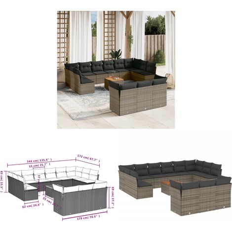 14-tlg. Garten-Sofagarnitur mit Kissen Grau Poly Rattan - Gartenmöbel - Outdoor Möbel - Rattan Gartenmöbel - Lounge Set - Esstisch - Home & Living (1/3)