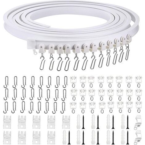3M Rail Rideaux Tringle Rideau Flexible Rail de Rideau Flexible avec 24 Crochet de rideau et 24 Poulie pour Balcon Baie Vitrée Salon Baignoire Camping Car (1/5)