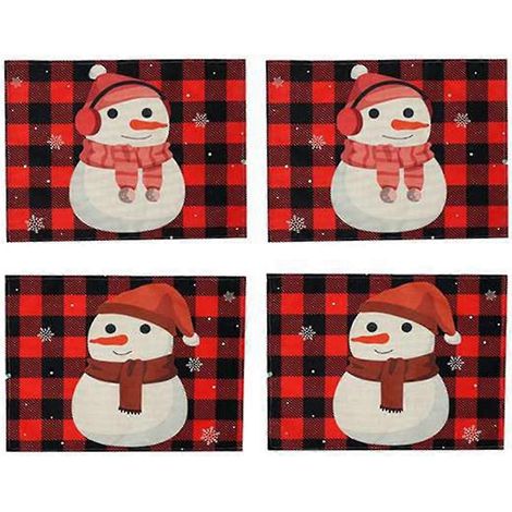 Sets de table de Noël Flocons de neige et hiver - Lot de 4 sets de table décoratifs lavables (1/5)