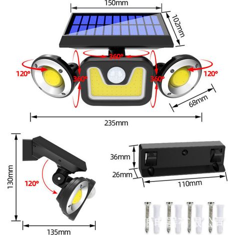 Potente foco solar exterior de 83 LED con detector de movimiento, resistente al agua IP65. (1/2)