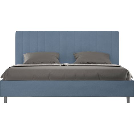Letto matrimoniale king size contenitore imbottito 180x190 microfibra blu Agueda