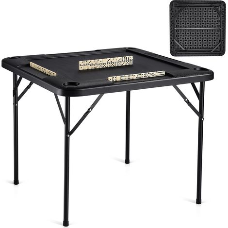 VEVOR Tavolo Mahjong, Tavolo da Gioco Pieghevole Quadrato per 4 Giocatori con 4 Portabicchieri 4 Vassoi, Tavolo da Gioco Domino Portatile con 1 Set di Domino per Puzzle Mahjong Poker, 900 x 900 mm (1/5)