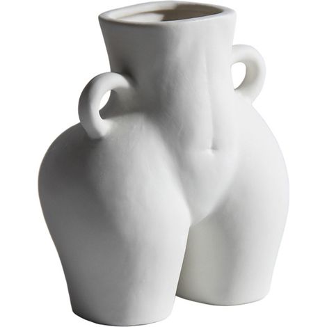 Mattweiße Keramikvase in Frauenform, 14 x 12 cm, dekorative Skulptur für Kamin/Regal (1/5)