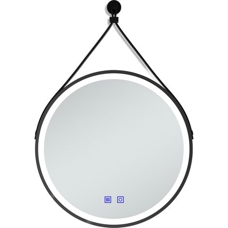 Miroir Salle de Bain Rond 80cm avec Anti-buée + 3 Couleurs + Dimmable，mural miroir lumineux