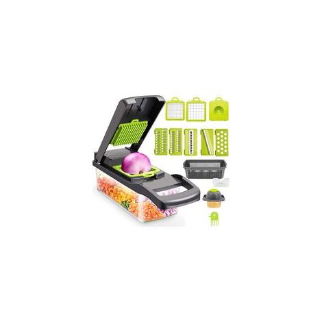 Cortador de verduras multifuncional 14 en 1, rebanador manual de verduras con separador de huevos, mandolina de cocina profesional para zanahorias, pepinos, cebollas y tomates (juego de 14 piezas - Cr