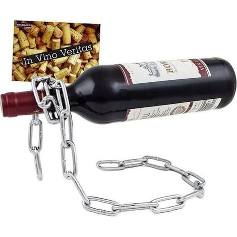 Porte-bouteille de vin - Chaînette magique - Métal - Carte de vœux incluse - Idée cadeau originale - Objet décoratif MKK99 (1/4)