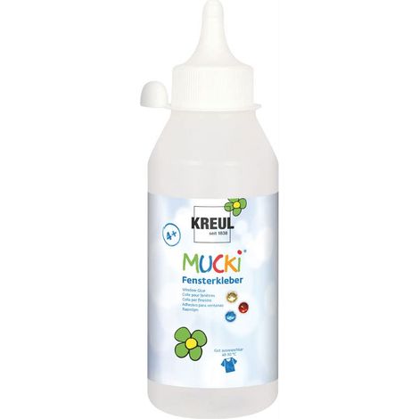 Kreul 42802 - Colla per finestre Mucki, flacone da 250 ml, priva di solventi, inodore, Lavabile, Adatta per incollare Decorazioni e Oggetti di Artigianato alle finestre
