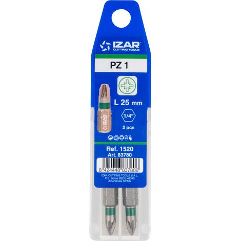 Punta Atornillar PZ 3 DIN3126 Standard L25 - (pack 2 pcs. - EUR/pack) -1520- IZAR (1/3)