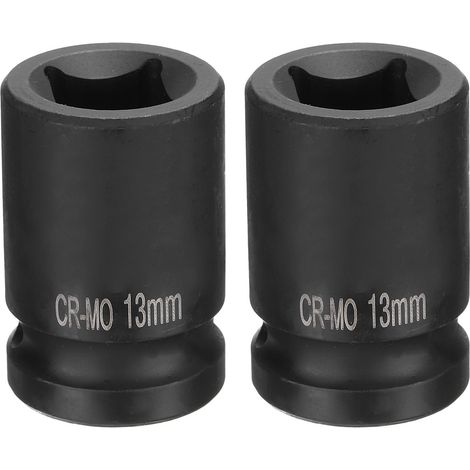 2Pcs 4 Pointe Douille Carrée 1/2" Drive 13mm Douille à Choc Carrée Métrique CR-MO Douilles de Roue Standard Noircissantes Outil de Douille Pneumatique pour Réparation Automobile (1/5)