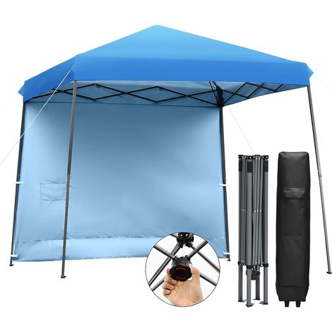 COSTWAY 3 x 3 m Faltpavillon, Gartenpavillon mit Abnehmbarer Seitenwand, Partyzelt hoehenverstellbar, inkl. Gurten, Metallheringen und Rolltasche, für Camping, Party, Barbecue Blau (1/5)