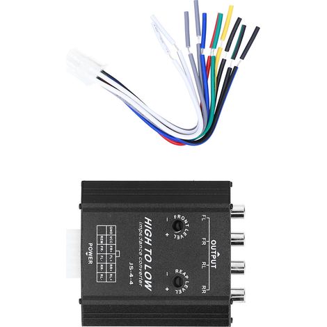 Adaptador de audio de 4 canales de alta a baja impedancia de 12 V con filtro RCA para radio de coche (1/5)