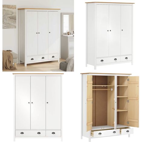 Armadio a 3 Ante Hill Bianco 127x50x170 cm in Legno di Pino - Armadio a 3 ante - Armadio moderno