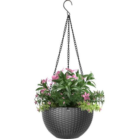 Jardinières Suspendues Panier de Jardinière Suspendu en Plastique Paquet de 1 Pot de Fleur Suspendu avec De Chaîne et Trou de Drainage pour Intérieur Extérieu Jardin Plantes Herbes Fleurs, Gris (1/5)