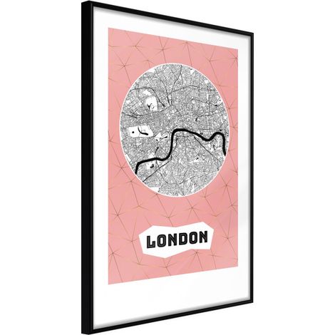 Affiche Murale Encadrée "City map London Pink" 40 x 60 cm Noir