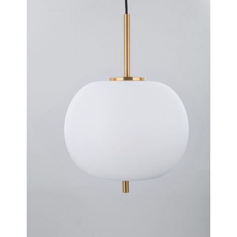 Merano Cornwall 30cm Globe Pendentif Plafonnier Verre Opale Laiton Antique Métal Noir Tissu Fil LED E27