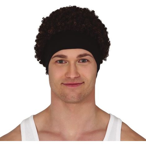 Peluca afro, diadema marrón, rizos, fiesta de rizos disco.