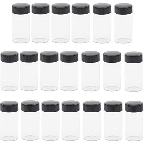 20 flacons en verre transparent 20ml 2/3 oz, bouteilles échantillon avec bouchon noir à vis, contenant de laboratoire (1/5)