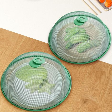 cloches alimentaires rondes en maille métallique verte pour pique nique plein air filet de protection alimentaire réutilisable Lot de 2 28CM (1/5)