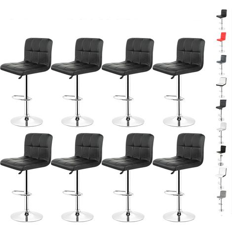Hofuton Tabourets de Bar Lot de 8, Réglable Chaise Haute Cuisine avec Chromés Repose-Pieds,Tabouret Bar, Noir (1/5)