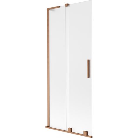 Mexen Velar L paravento per vasca da bagno a 2 ante scorrevoli 85 x 150 cm, satinato, rame spazzolato - 896-085-003-31-65 (1/2)