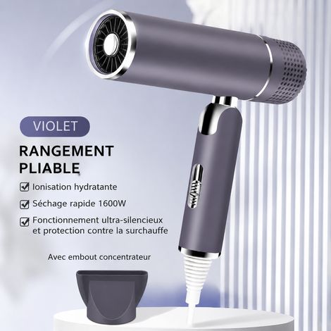 Sèche-cheveux pliable haute vitesse 1600W violet 220V 220v réf 6639 13,5 × 8,4 × 26,8 cm 500 g – Livraison gratuite