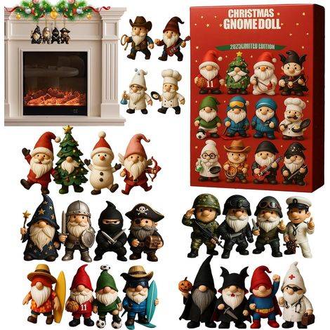 Christmas Gnome Countdown, 24 Days Flat 2D Acrylic Toy - Christmas Countdown Advent Calendar For Parties, Weddings, Office, Wall, Tree, Adults (1/5)