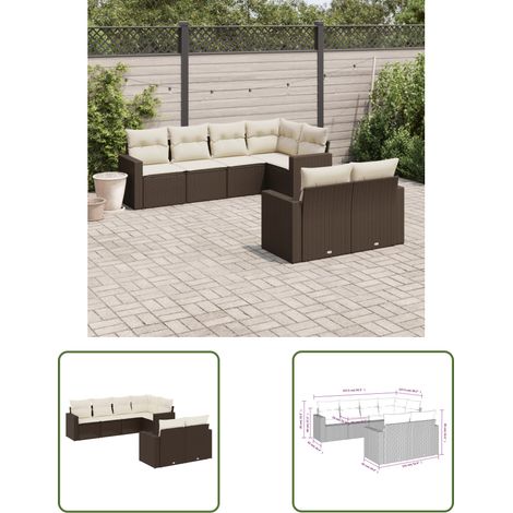 The Living Store 7-tlg. Garten-Sofagarnitur mit Kissen Braun Poly Rattan - Gartensofa - Polyethylen Möbel - Outdoor Sofa - Lounge Set - Gartenmöbelset (1/3)