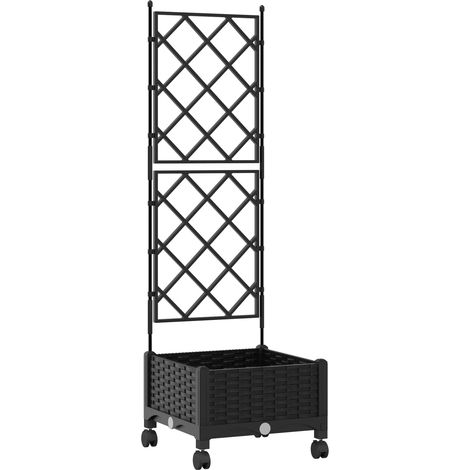 Garden Planter with Trellis&Wheels Black 40 x 40 x 131.5 cm PP vidaXL (1/5)
