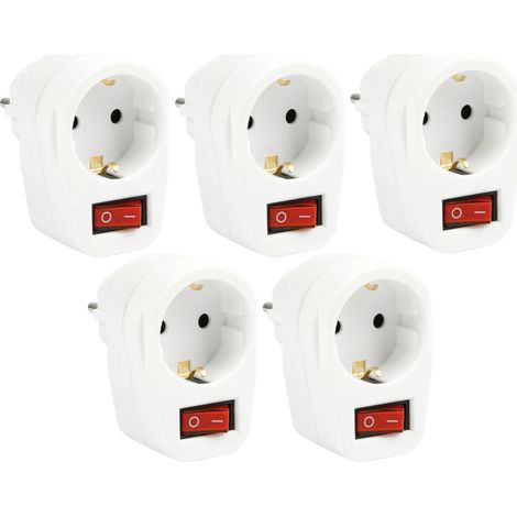 GOOBAY Prise intermédiaire avec terre et interrupteur, 16 A, blanc, lot de 5