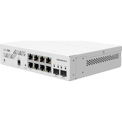 MikroTik Router Switch Cloud CSS610-8G-2S+IN Gestito via Web Montabile su rack Numero di porte 10/100 Mbps (RJ-45) Numero di porte 1 Gbps (RJ-45) 8 Numero di porte SFP+ 2 Tipo di alimentazione (1/3)