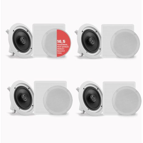 Système d’Enceinte Plafond Bluetooth 16,5 cm, Système d’Enceinte Plafond/Murale 2 Voies avec Connexions Rapides, Grilles Rondes/Carrées, Amplificateur 4 Canaux, 200 Watts, Haut Parleur Bluetooth (1/5)