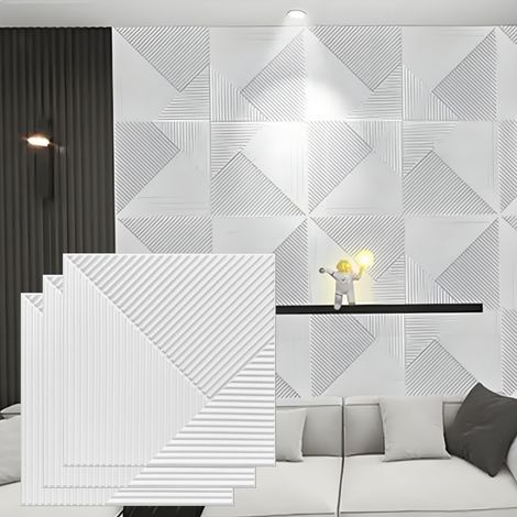 Panneau Mural 3D Acoustique - Lot de 12 - Ignifuge, Anti-Humidité, Anti-Tache - Décoration et Isolation pour Studio-Blanc-Sans support adhésif (1/5)