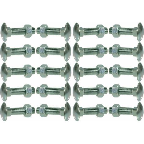 20x Vis à tête bombée collet carré DIN 603 en acier zingué avec écrou qualité 4.6, M6 x 16mm (1/2)