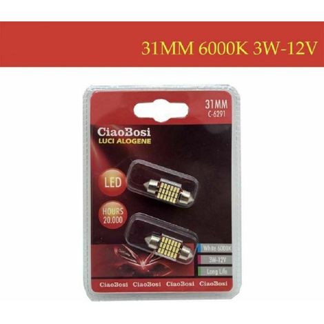 Trade Shop - 2 Bombillas Automáticas Lámparas T10 12 Led 31 Mm 6000k 3 Vatios 12v C-6291 -