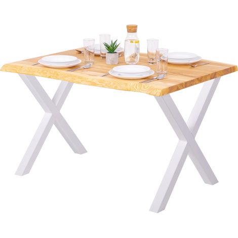 LAMO Manufaktur Table è manger, cuisine ou table de bureau 120x80x76 cm (long. x larg. x haut.), Bois massif, Design, Frène Naturel / Blanc, LEB-01-A-002-9016D (1/5)
