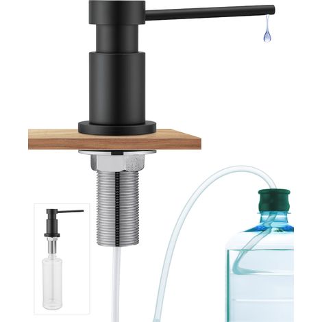 Dispensador de jabón de cocina con recipiente de 300 ml + tubo de extensión de silicona de 1,5 m - Dispensador de jabón para fregadero de cocina bajo encimera - Negro