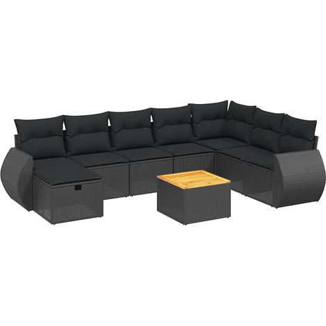 Maison Exclusive - Set Divani da Giardino 9 pz con Cuscini Nero in Polyrattan (1/4)