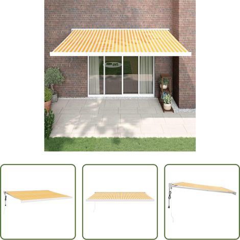 Terrassenmarkise -  Markise Einziehbar Gelb und Weiß 4x3 m Stoff und Aluminium (1/5)