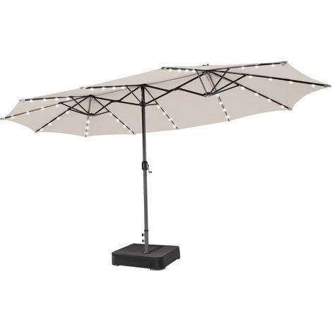 Toile polyester beige - Parasol double 470 x 280 cm, 48 LED solaires, base incluse pour terrasse (1/5)