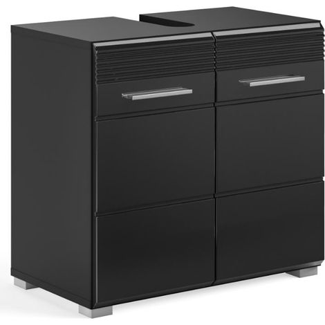 Linus Waschbeckenunterschrank 2 Türen Schwarz hochglanz, schwarz.