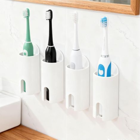 Lot de 4 porte-brosses à dents électriques - Support mural autocollant - Sans perçage - Support mural pour brosse à dents électrique (1/5)