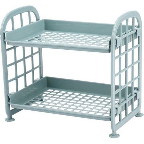 Storage Étagères, Petites Étagères de Rangement en Plastique à 2 Niveaux, Organisateur Salle de Bain Cuisine (Bleu Nordique) (1/4)