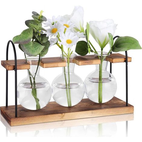 Station De Multiplication De Plantes - Support En Bois Et Vase En Verre - Pour Bureau Ou Intérieur - 1 Pièce (1/5)