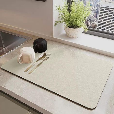 Küchenarbeitsplatten-Abtropfmatte, hoch saugfähige und fleckenabweisende Gummimatte (Beige, 40 cm x 60 cm) (1/5)