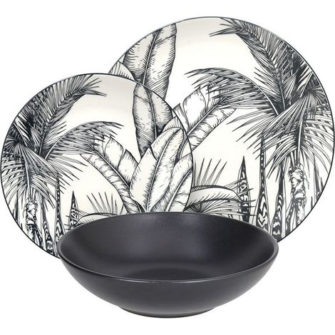 Servizio Piatti 18 Pezzi Malindi – Porcellana Nera Decorata – Linea Madison